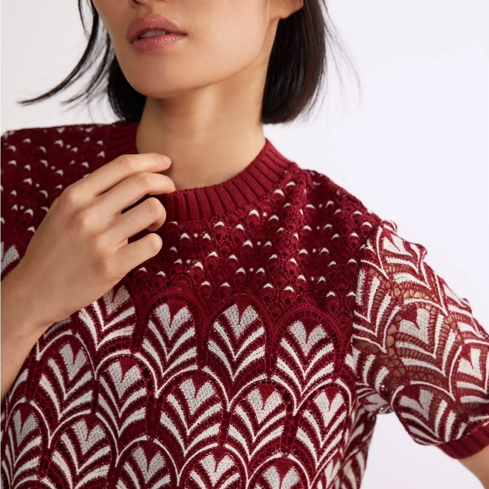 Anthropologie Daniel Rainn Lace Red and White Top XS - Picture 4 of 11